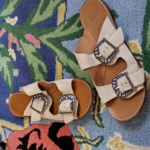 Sezane sz41 / 10 suede & turquoise color stone sandals